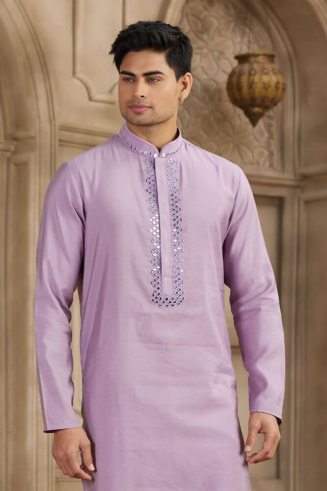 Raivat Ethnic Banarasi Art Silk Mirror Work Kurta Pajama In Purple Colour | Swadesiicart