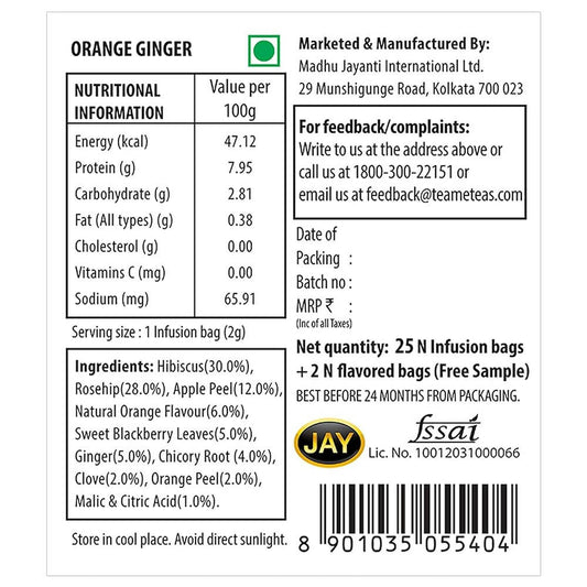 TE-A-ME Rejuvenate Orange Ginger Infusion Tea Bags - Swadesiicart