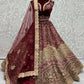 Jyoti Fashion Women's Maroon Velvet Fancy Dori & Sequins Multi Thread Embroidered with Diamond Work Wedding Lehenga Choli | Swadesiicart