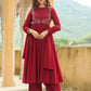 Janasya Maroon Georgette Embroidered Kurta,Bottom & Dupatta | Swadesiicart
