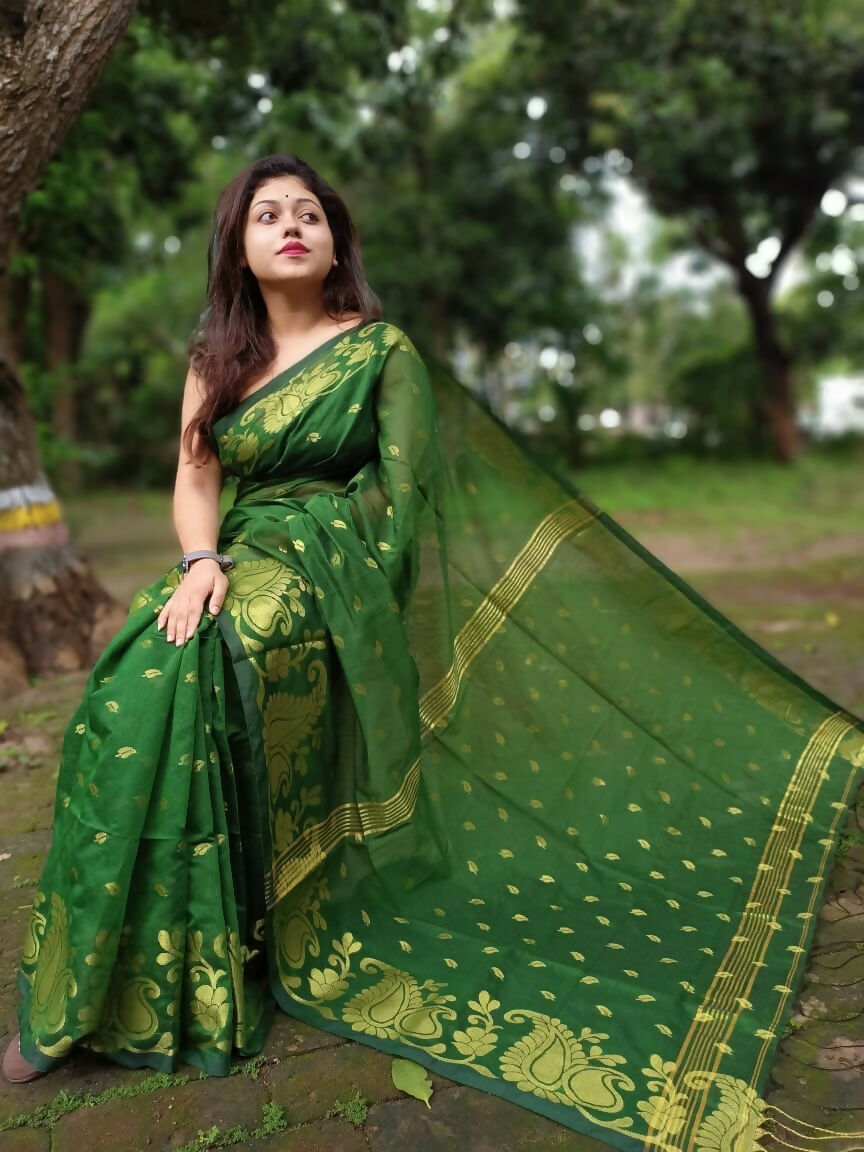 Exclusive Collection Green Beautiful Cotton Silk Saree - Swadesiicart