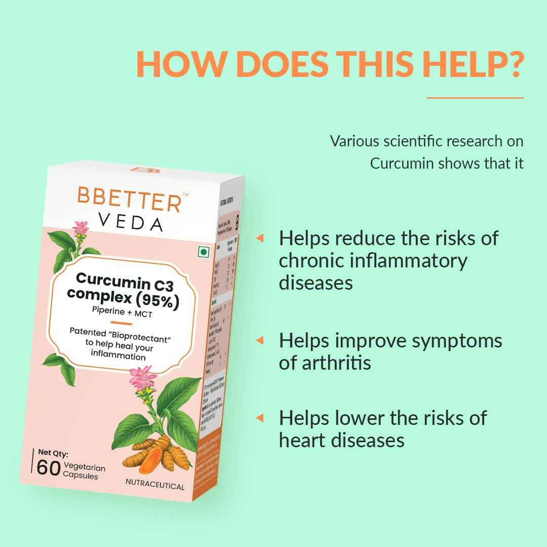 BBETTER Veda Curcumin C3 Complex (95%) Capsules with Piperine & MCT - Swadesiicart