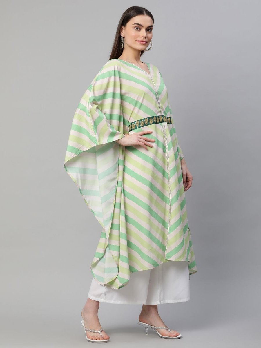 Ahalyaa Women Green Crepe Digital Printed Flared Sleeve Kaftan Kurta | Swadesiicart