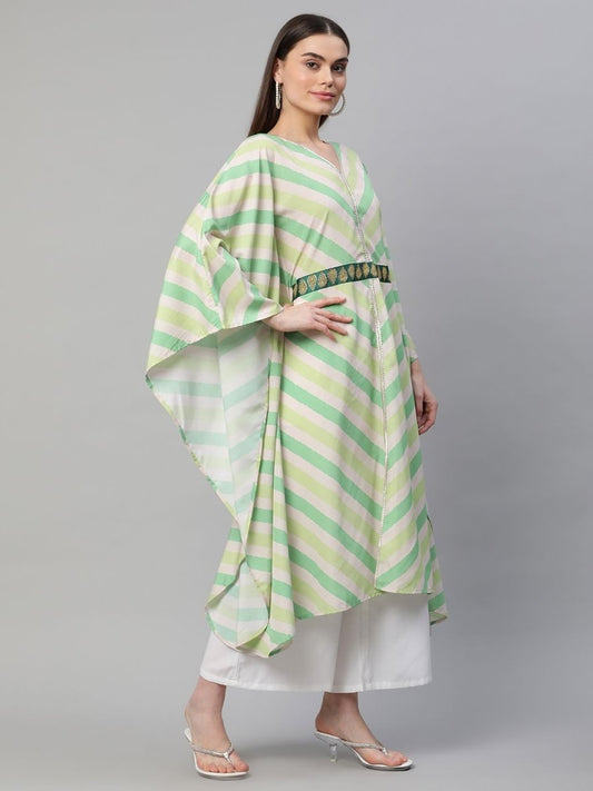 Ahalyaa Women Green Crepe Digital Printed Flared Sleeve Kaftan Kurta | Swadesiicart