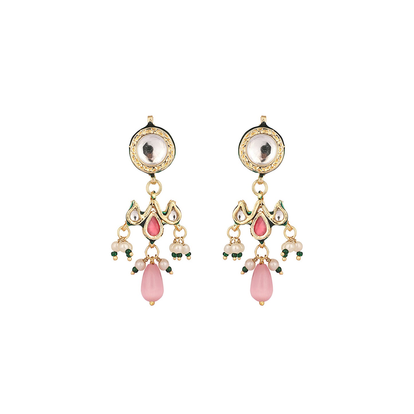 Nuyug 22K Gold Plated Pearl Empress Flora Pink Stone Drops Necklace Set | Swadesiicart