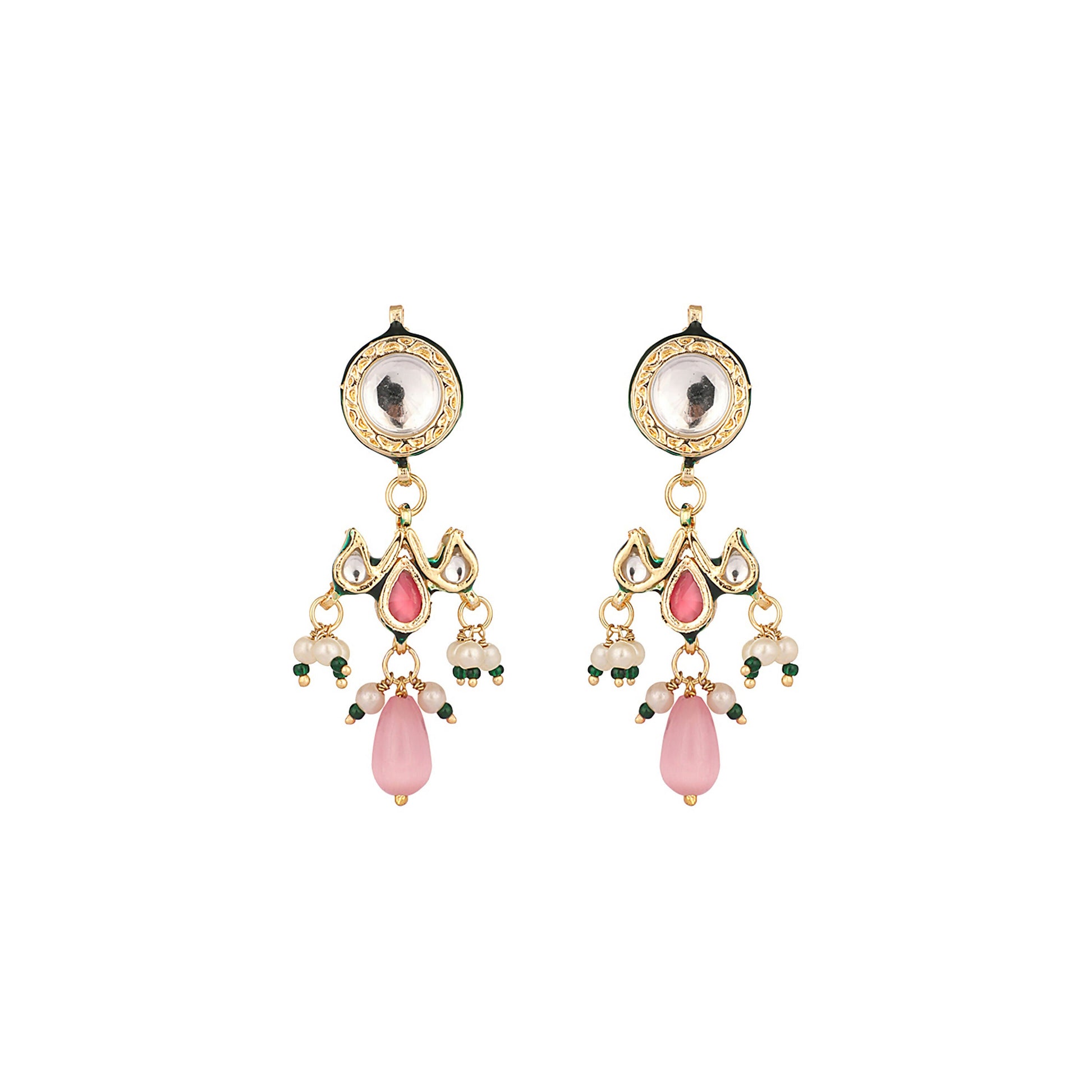 Nuyug 22K Gold Plated Pearl Empress Flora Pink Stone Drops Necklace Set | Swadesiicart