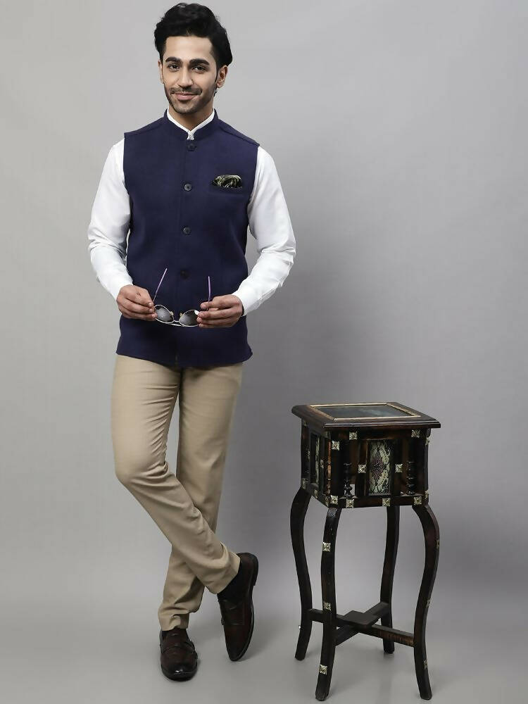 Even Apparels Pure Wool Nehru Jacket - Navy | Swadesiicart