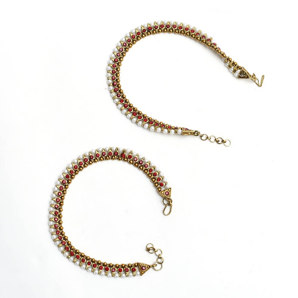 Mominos Fashion Kamal Johar Red Kundan Anklets | Swadesiicart