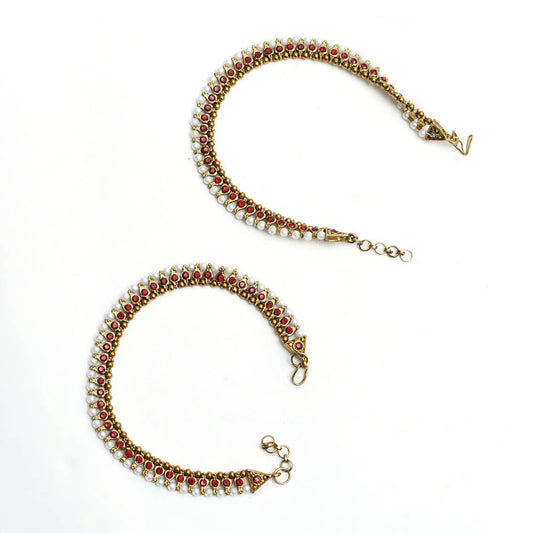 Mominos Fashion Kamal Johar Red Kundan Anklets | Swadesiicart