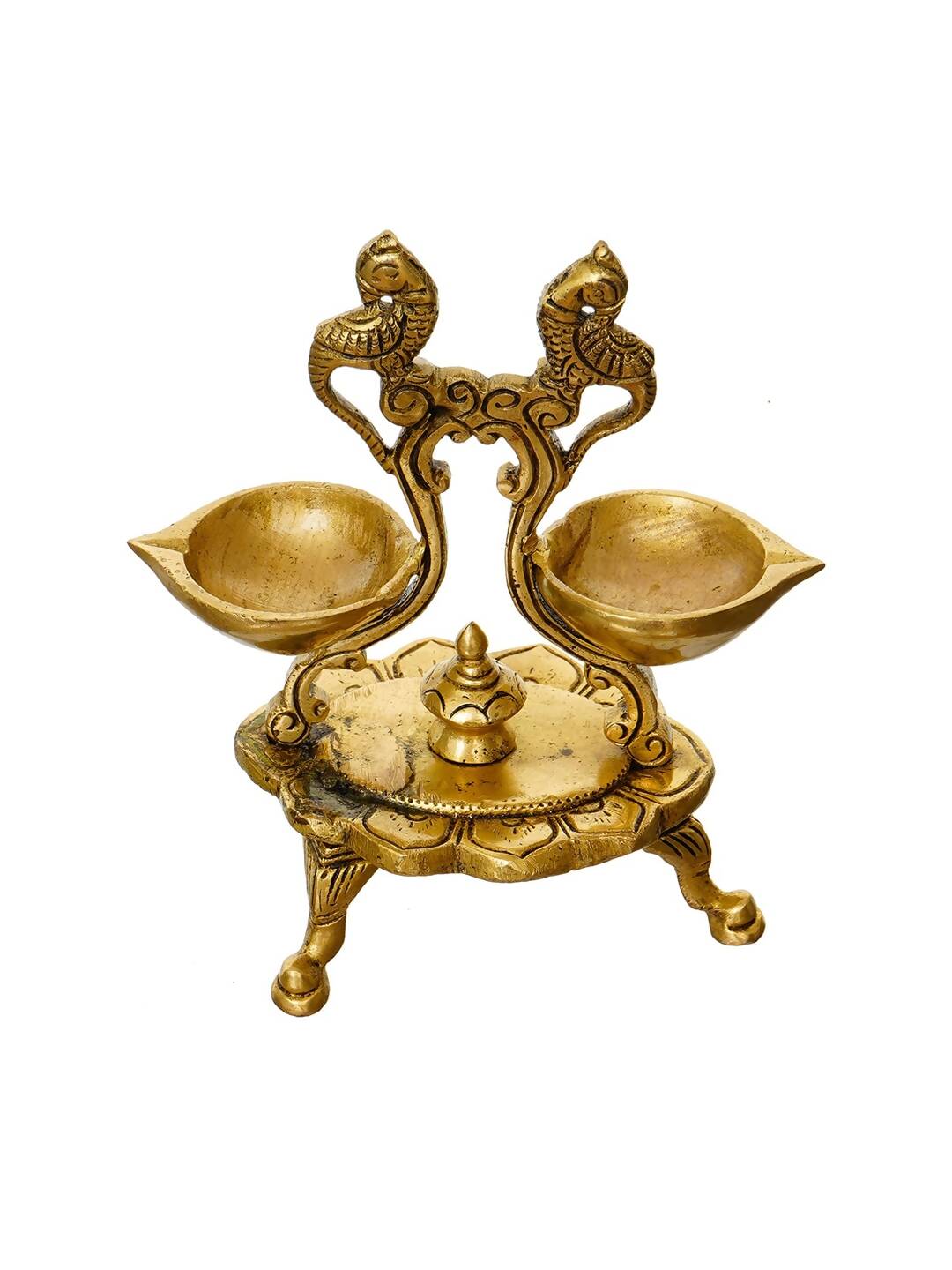 eCraftIndia Gold Toned Parrot Design Brass Handcrafted Diya With Stand | Swadesiicart
