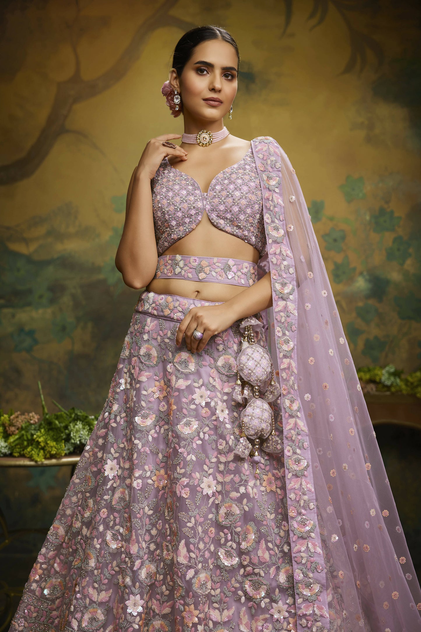 House of Panchhi Mauve Net Multi Sequins with heavy Zarkan embroidery Lehenga choli & Dupatta | Swadesiicart