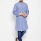 Even Apparels Blue Color Pure Cotton Long Men's Kurta With Band Collar | Swadesiicart