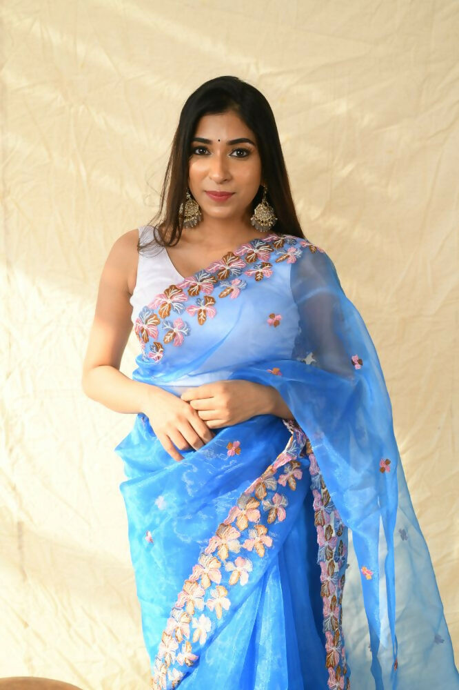 Vamsee Manali Blue Organza Saree - Swadesiicart