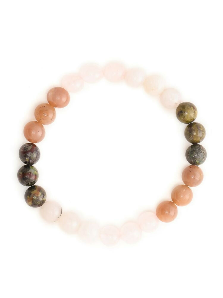 Red Carnelian, Amathyst Pyrite Metal Multicoloured Brown, Black and White Beads bracelet - Ruby Raang | Swadesiicart