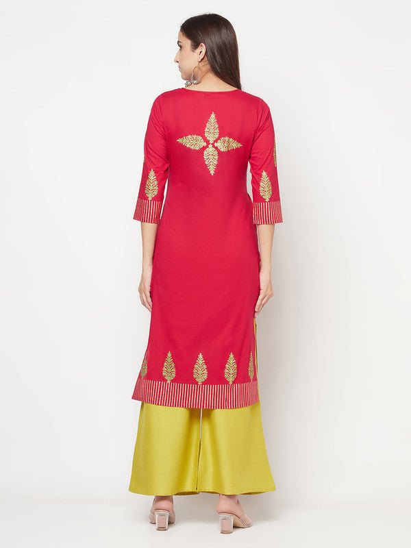Aniyah Cotton Block Print Fuchsia Color Straight Kurta - Swadesiicart