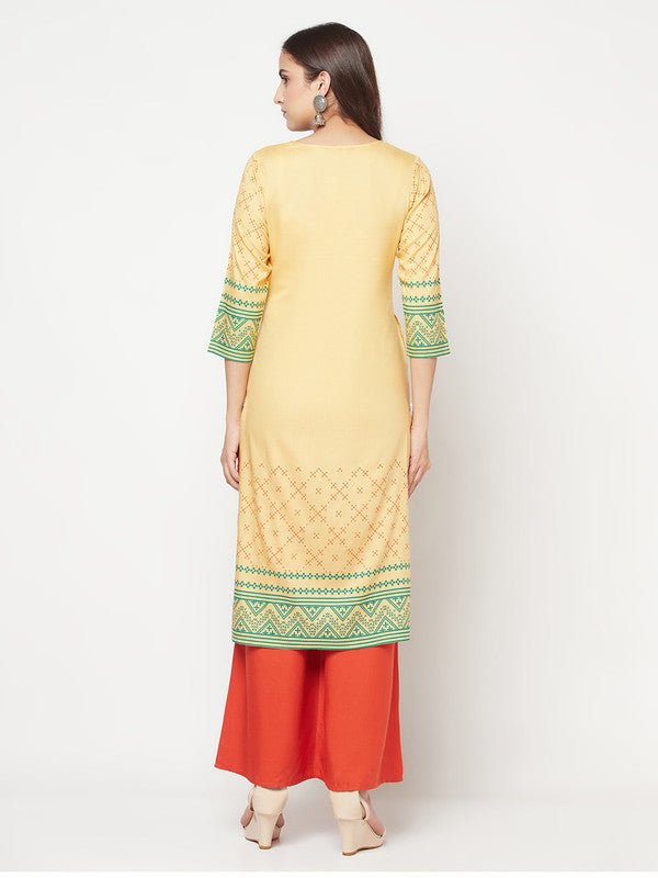 Aniyah Rayon Digital Screen Print Golden Beige Straight Kurta - Swadesiicart