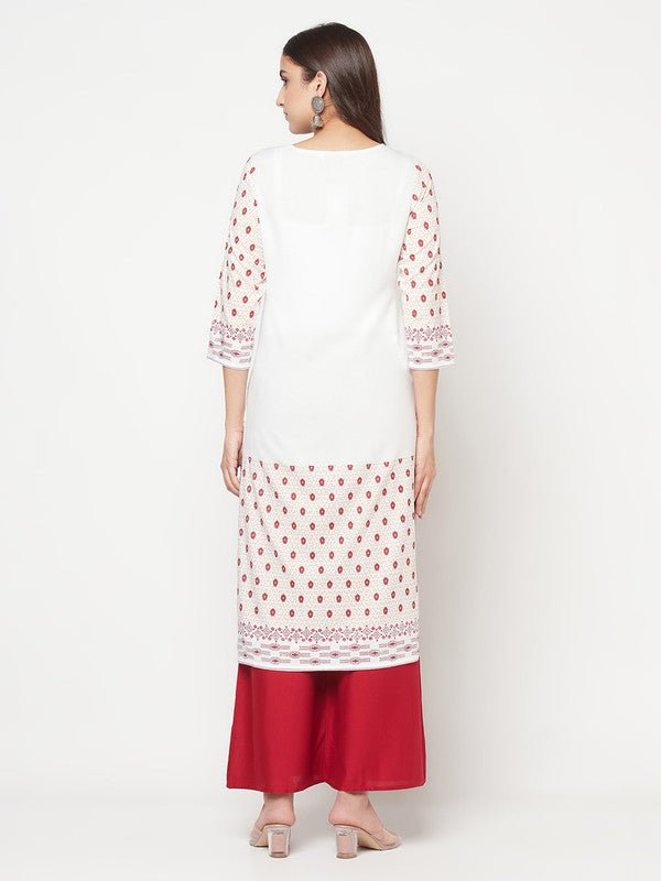 Aniyah Rayon Digital Screen Print White And Red Straight Kurta - Swadesiicart