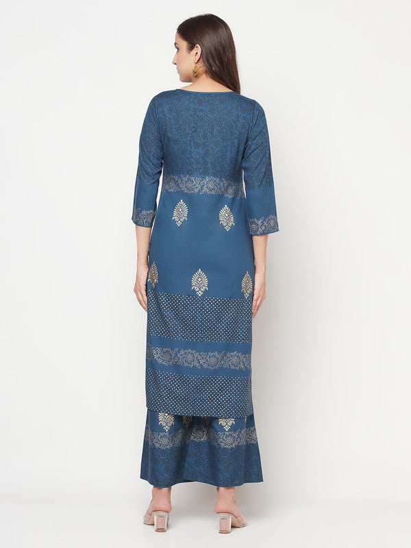 Aniyah Rayon Block Print Straight Blue Kurta - Swadesiicart