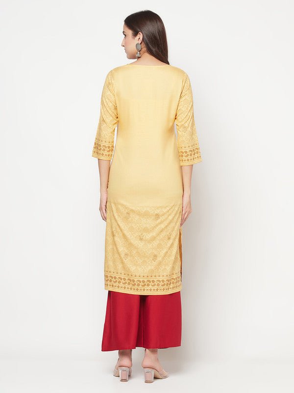 Aniyah Rayon Digital Screen Printed Golden Beige Straight Kurta - Swadesiicart
