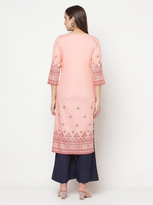 Aniyah Peach Color Rayon Digital Screen Print Straight Kurta - Swadesiicart