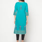 Aniyah Cotton Block Print Turquoise Straight Kurta - Swadesiicart