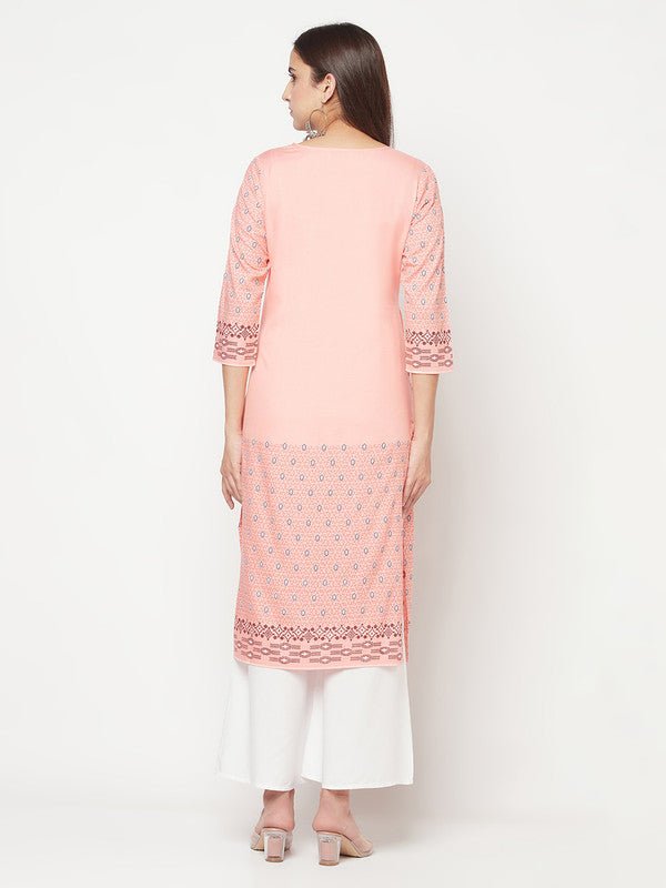 Aniyah Rayon Digital Screen Print Peach Color Straight Kurta - Swadesiicart