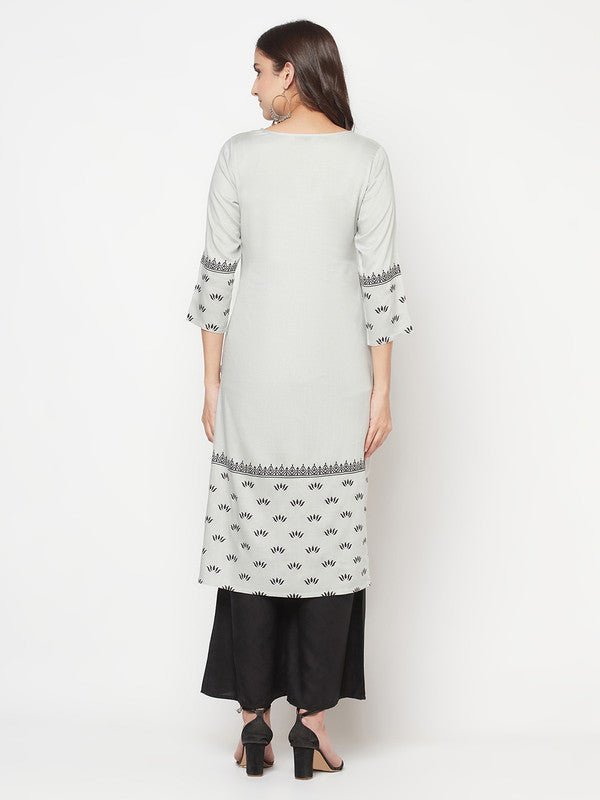 Aniyah Rayon Screen Print Light Grey Straight Kurta - Swadesiicart