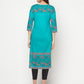 Aniyah Turquoise Cotton Block Print Straight Kurta - Swadesiicart