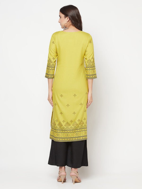 Aniyah Rayon Digital Screen Print Parrot Green Straight Kurta - Swadesiicart