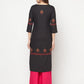 Aniyah Rayon Block Print Straight Kurta - Black - Swadesiicart