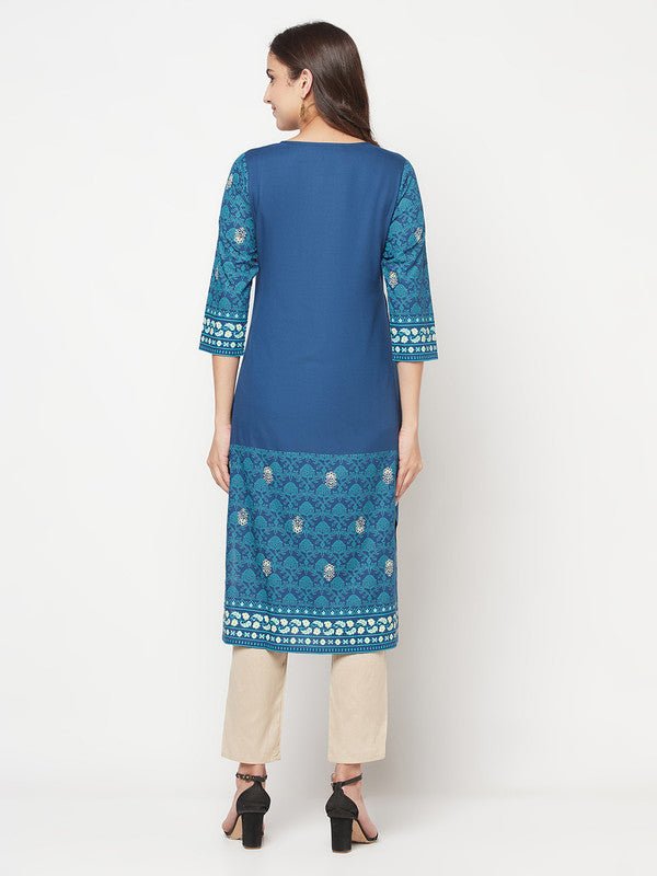 Aniyah Rayon Digital Screen Printed Blue Color Straight Kurta - Swadesiicart