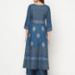 Aniyah Rayon Block Print Blue Anarkali Kurta