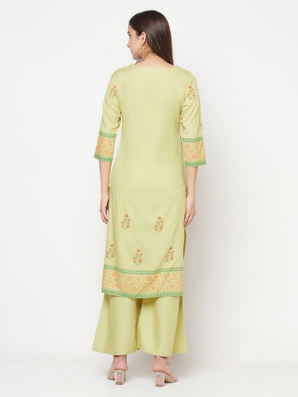 Aniyah Rayon Screen Print Pista Green Straight Kurta - Swadesiicart