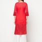Aniyah Cotton Block Print Red Color Straight Kurta - Swadesiicart