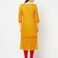 Aniyah Cotton Block Print Mustard Color Straight Kurta - Swadesiicart