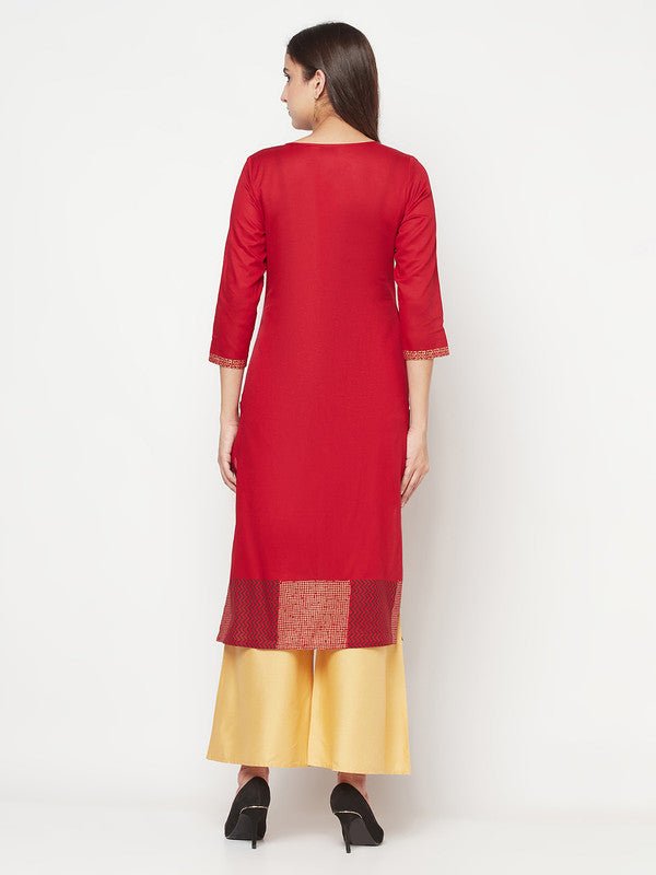 Aniyah Cotton Foil Print Maroon Straight Kurta - Swadesiicart