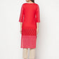Aniyah Cotton Block Print Red Straight Kurta - Swadesiicart