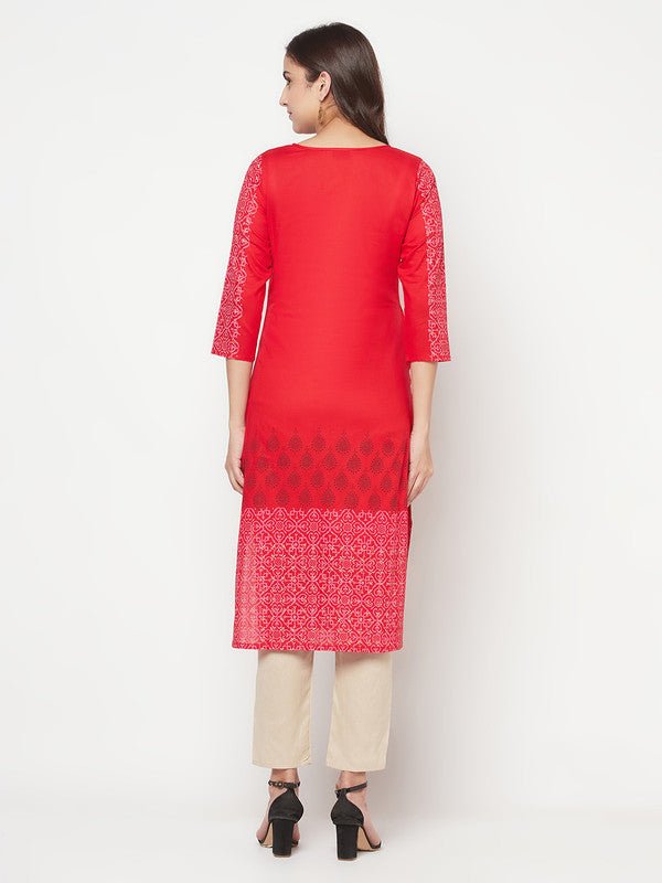 Aniyah Cotton Block Print Red Straight Kurta - Swadesiicart