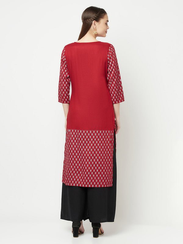 Aniyah Rayon Digital Screen Print Maroon Straight Kurta - Swadesiicart
