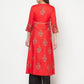 Aniyah Rayon Block Print Red Anarkali Kurta