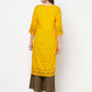 Aniyah Rayon Screen Print Mustard Straight Kurta - Swadesiicart