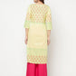 Aniyah Cotton Block Print Lemon Yellow Straight Kurta - Swadesiicart