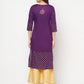 Aniyah Cotton Foil Print Purple Straight Kurta - Swadesiicart