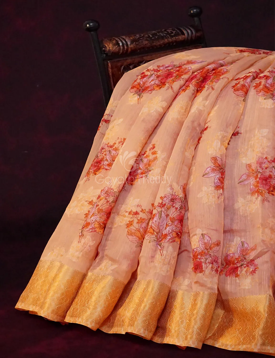 Baby Pink Colour With Golden Blouse Floral Print Semi Chanderi Saree By Gayathri Reddy Designer Studio | Swadesiicart