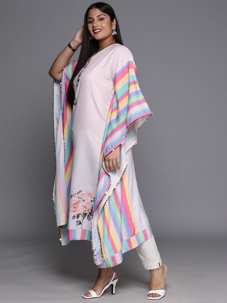Ahalyaa Printed Plus Size Flared Sleeves Sequined Crepe Kaftan Kurta | Swadesiicart