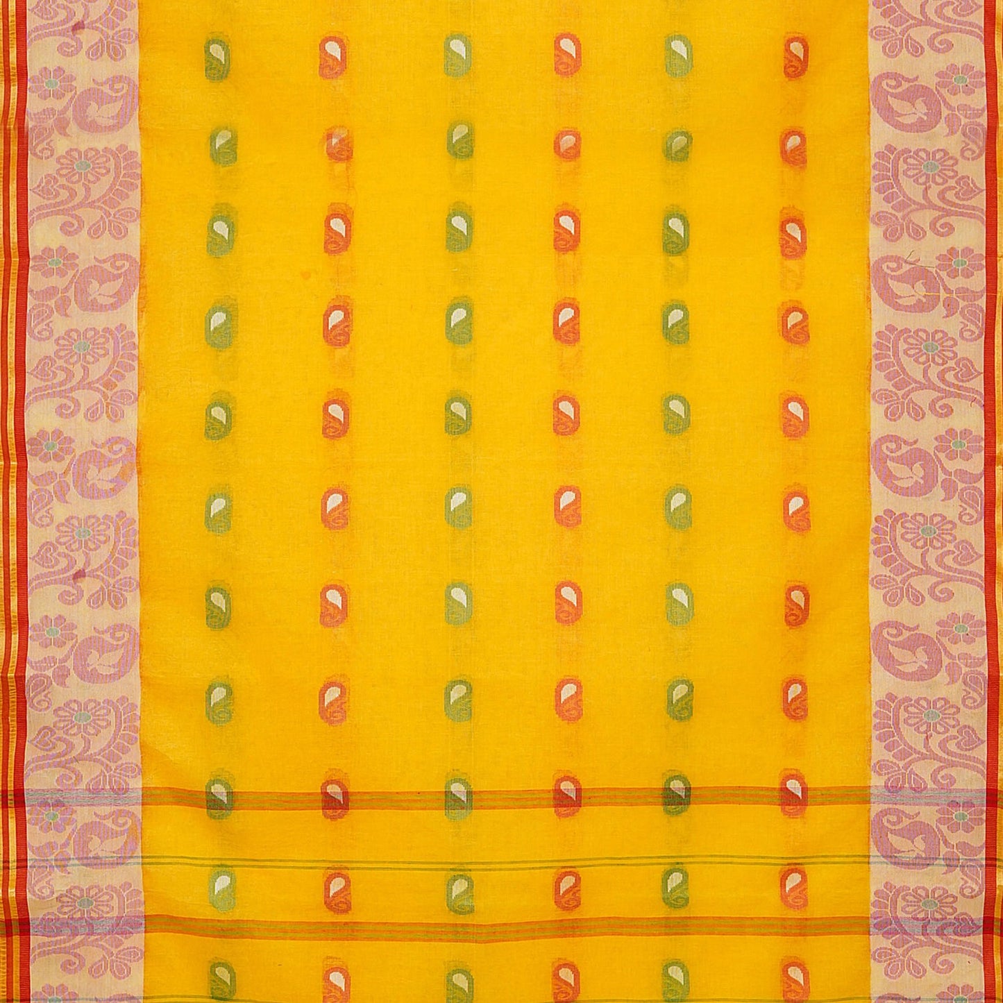 Exclusive Collection 100% Pure Cotton Yellow Tant Saree With Hand Weaving Work - Swadesiicart