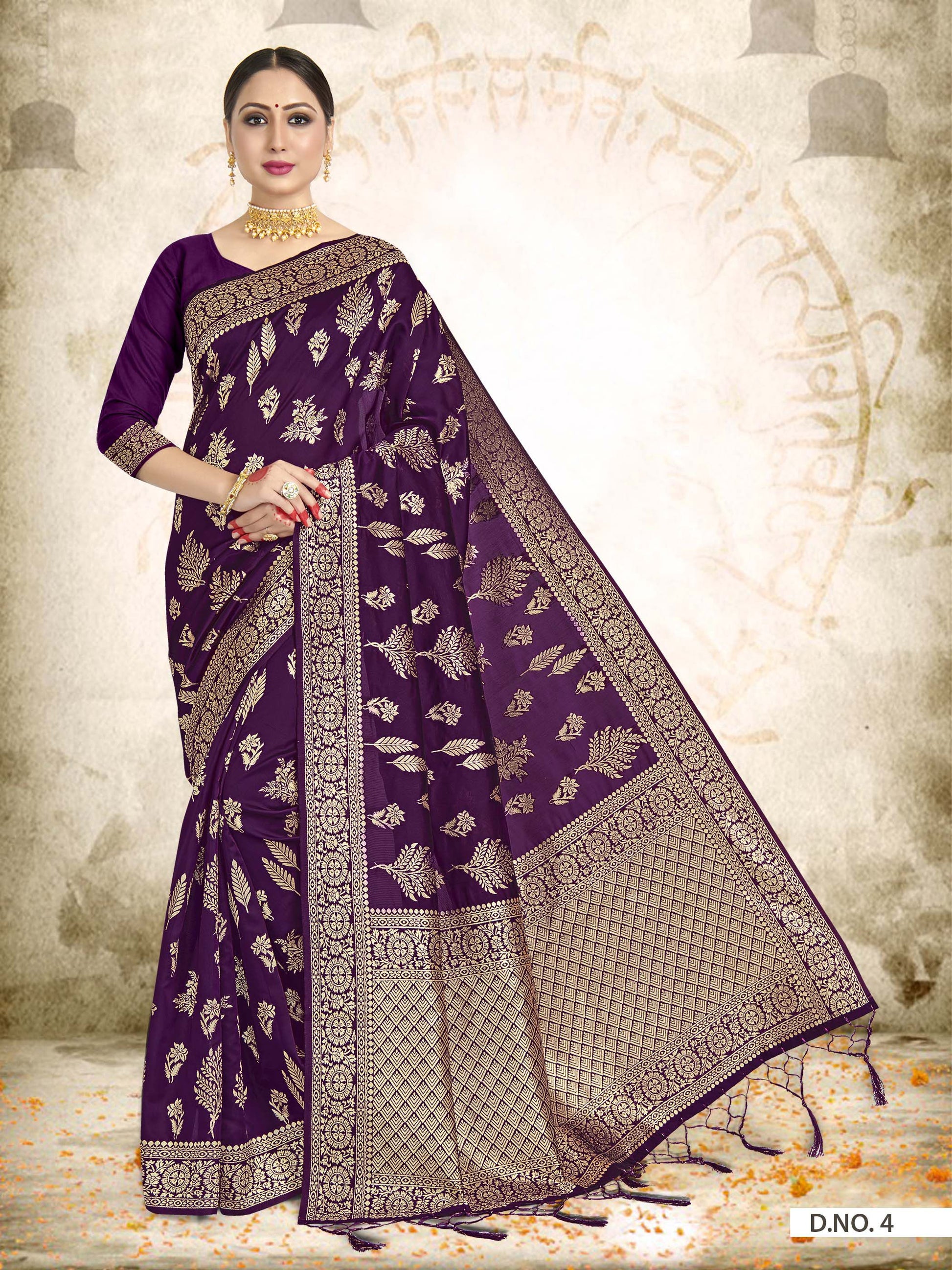 Vardha Wine Purple Woven Banarasi Saree | Swadesiicart