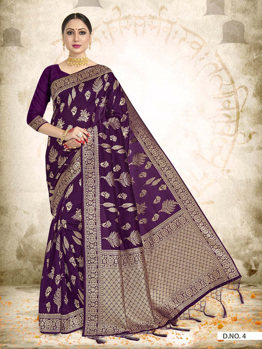 Vardha Wine Purple Woven Banarasi Saree | Swadesiicart
