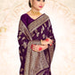 Vardha Wine Purple Woven Banarasi Saree | Swadesiicart