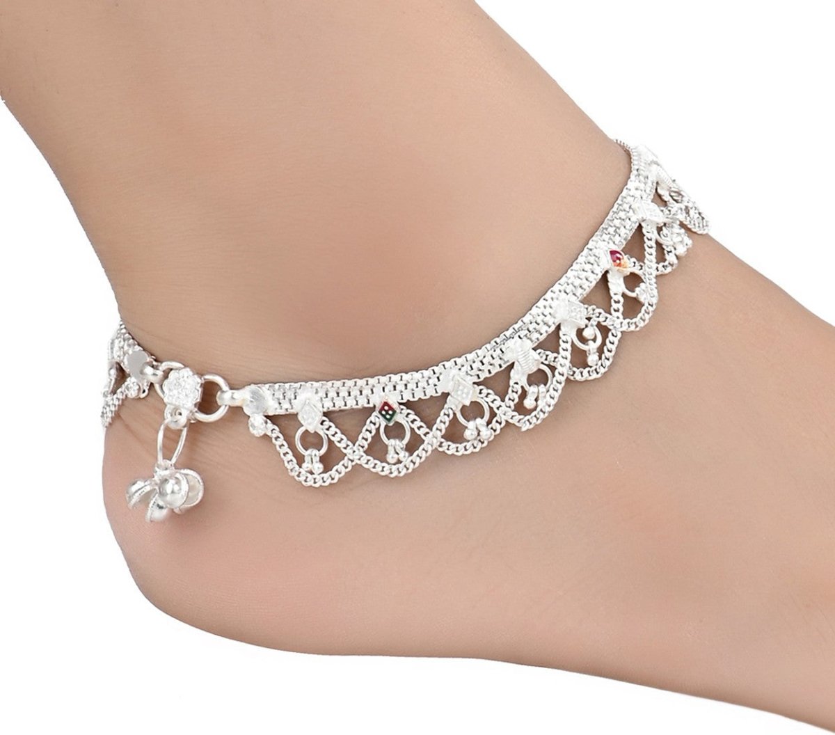 AanyaCentric Silver Plated White Metal Payal Indian Traditional Ethnic Fashion Imitation Jewellery Foot Chain | Swadesiicart